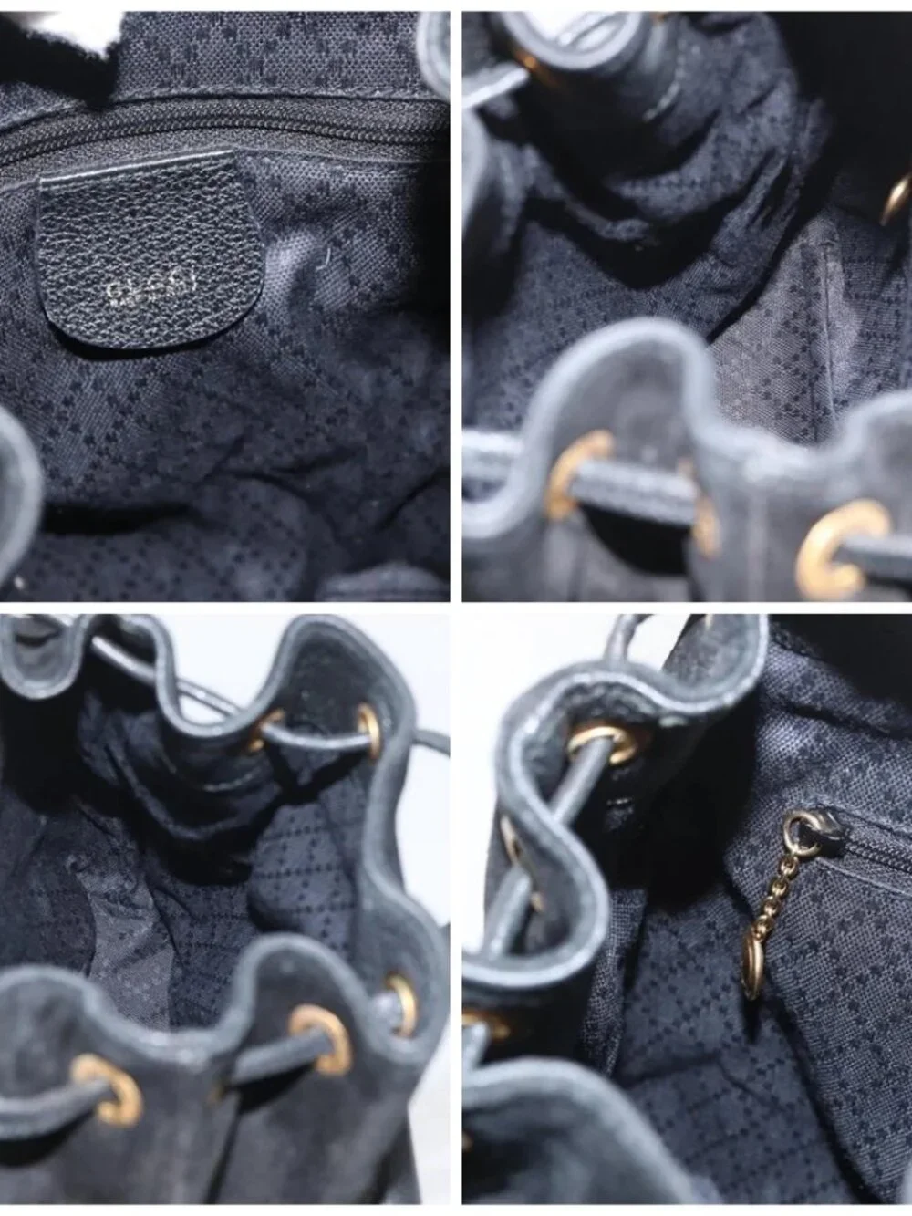 GUCCI Bamboo Backpack Leather Black Gold 003 3444 0030 Auth LNZ554